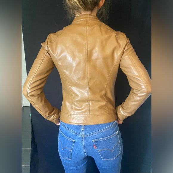 ONLY Brand faux leather biker jacket lined women’s Carmel colour - Picture 5 of 15
